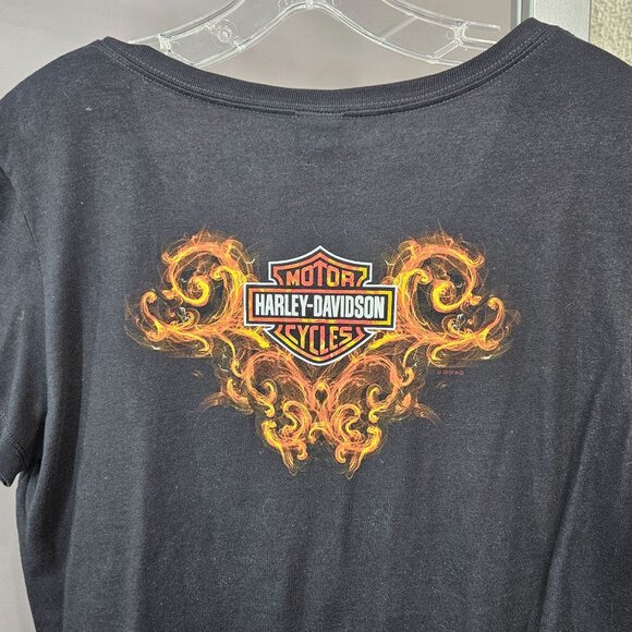 Harley-Davidson V-Neck Shirt Women L Black 100% Cotton Short Sleeve Fire IL NEW - Picture 3 of 11